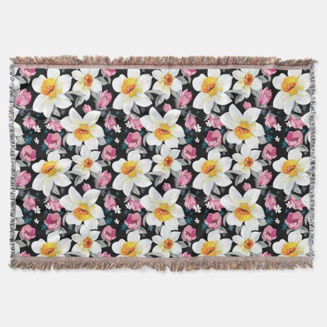 Elegance pattern with narcissus flowers throw blanket (Front)