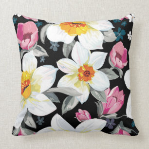 Elegance pattern with narcissus flowers throw pillow