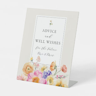 Elegance Pink Boho Floral Advice and Wishes Pedestal Sign