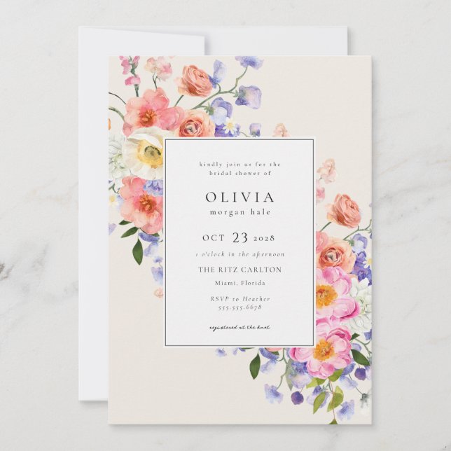 Elegance Pink Boho Floral Bridal Shower Invitation (Front)