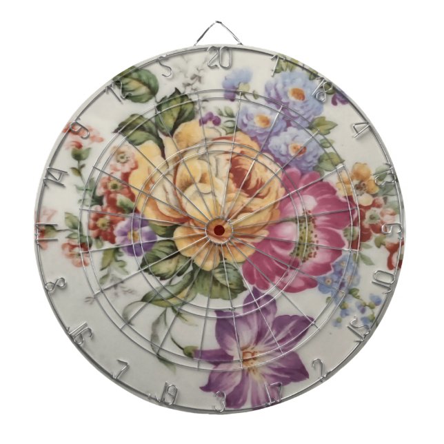 Elegance: Porcelain-Inspired Floral Dart Board  (Front)