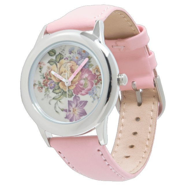 Elegance: Porcelain-Inspired Floral Watch  (Angled)
