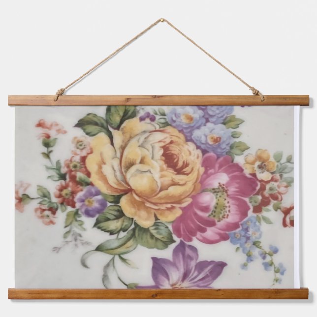  Elegance: Porcelain-Inspired Wood Topped Tapestry (Front)