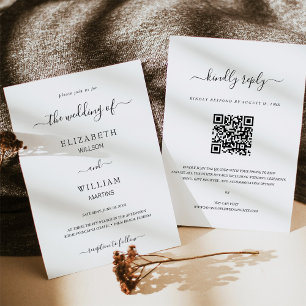 Elegance QR Code RSVP Calligraphy Script Wedding Invitation