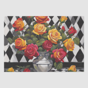 Elegance: Rose Bouquet in a Harlequin Decoupage Tissue Paper