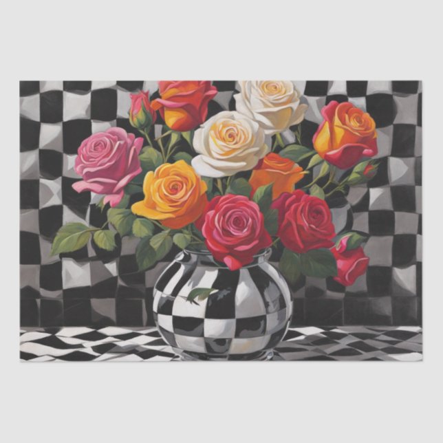 Elegance: Rose Bouquet in a Harlequin Decoupage Tissue Paper (Front)