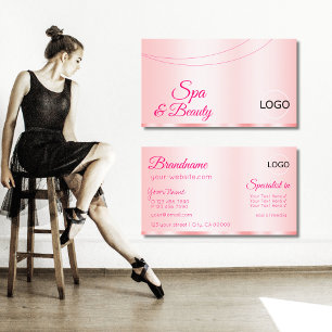 Elegance Rose Pink Glamourous with Logo Modern Business Card