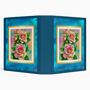Elegance Roses Pink and Yellow Watercolor Pastel Binder