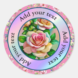 Elegance Roses Pink and Yellow Watercolor Pastel Classic Round Sticker