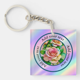 Elegance Roses Pink and Yellow Watercolor Pastel Keychain