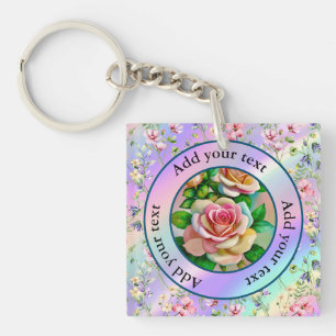 Elegance Roses Pink and Yellow Watercolor Pastel Keychain