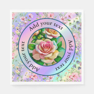 Elegance Roses Pink and Yellow Watercolor Pastel Napkin