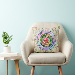 Elegance Roses Pink and Yellow Watercolor Pastel Throw Pillow