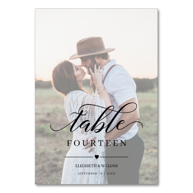 Elegance Script Faux Vellum Effect Photo Wedding Table Number (Front)