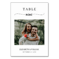 Élégance Script Photo Mariage Numéro de table Neuf