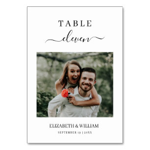 Élégance Script Photo Mariage Numéro de table pers