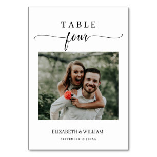 Elegance Script Photo Wedding Table Number Four