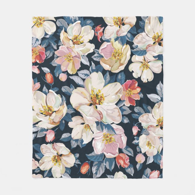 Elegance seamless pattern with blossoming apple tr fleece blanket (Front)