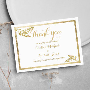 Elegance simple white golden leaf floral Thank You Card