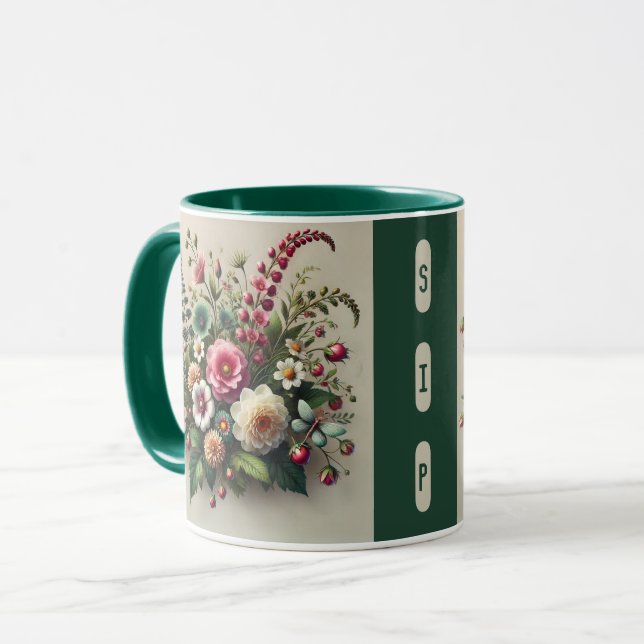 Elegance tasse et fleurs Mug (Devant gauche)