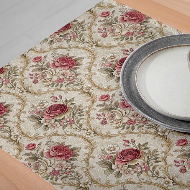  Elegance Unfurled Floral Damask Table Runner  (Elegance Unfurled Floral Damask Table Runner)