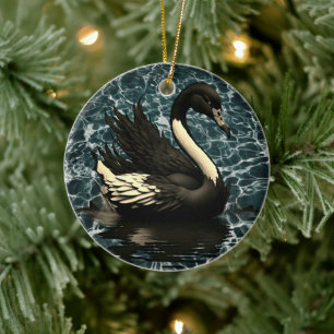 Elegance Unveiled: Black Swan Artistic Ceramic Ornament