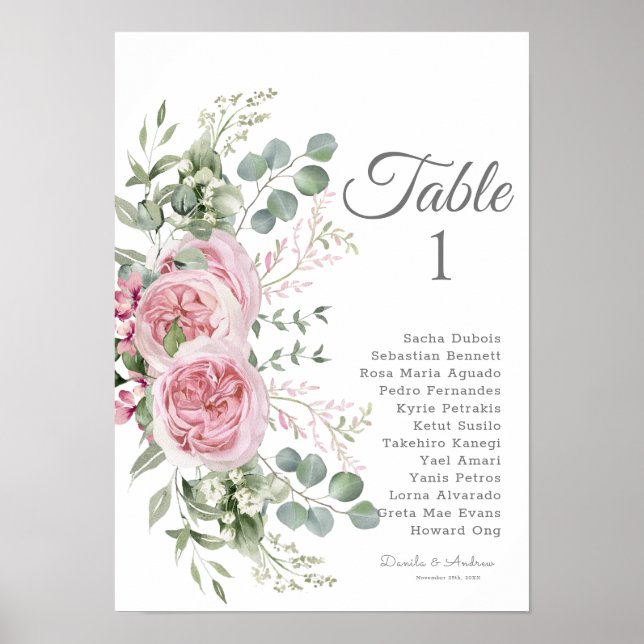 Elegance Unveiled Watercolor Floral Wedding Place  Poster (Front)