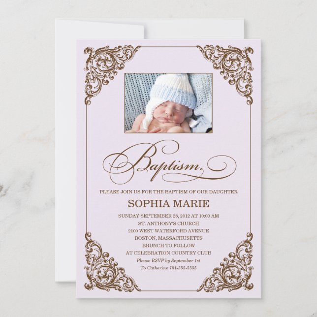 ÉLÉGANCE VINTAGE| INVITATION BAPTISME (Devant)