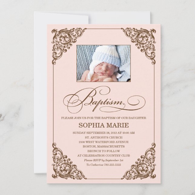ÉLÉGANCE VINTAGE| INVITATION BAPTISME (Devant)