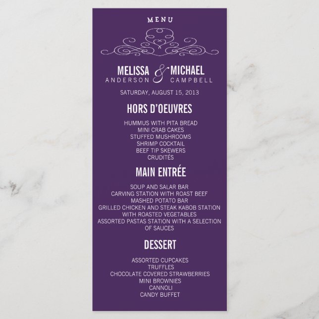 ÉLÉGANCE vintage | Menu de mariage (Devant)