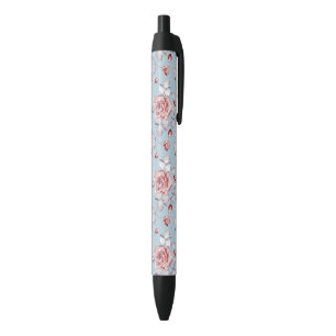 Elegance wallpaper pattern of pink roses 2 black ink pen