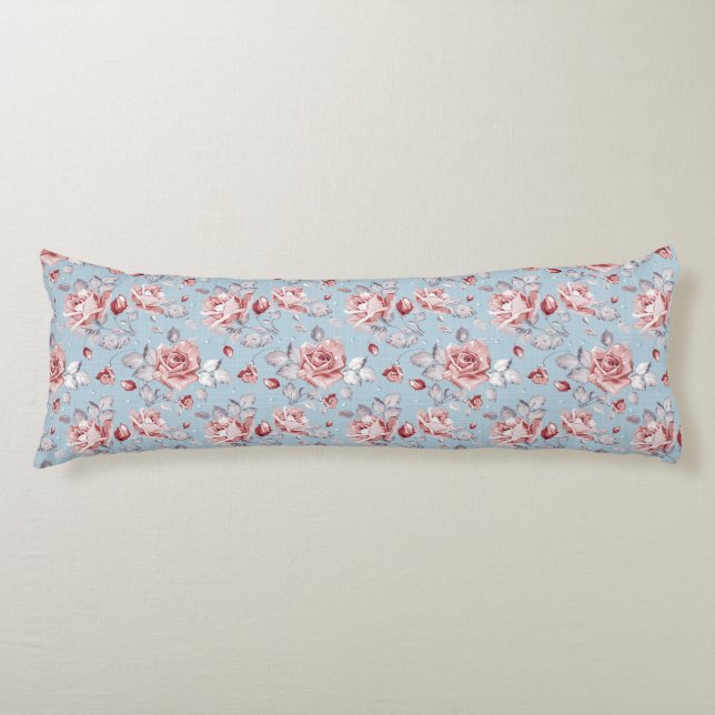 Elegance wallpaper pattern of pink roses 2 body pillow (Front)