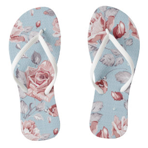 Elegance wallpaper pattern of pink roses 2 flip flops