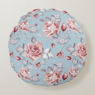 Elegance wallpaper pattern of pink roses 2 round pillow