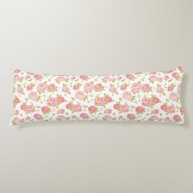 Elegance wallpaper pattern of pink roses 3 body pillow (Front)