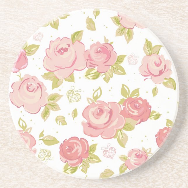 Elegance wallpaper pattern of pink roses 3 coaster (Front)