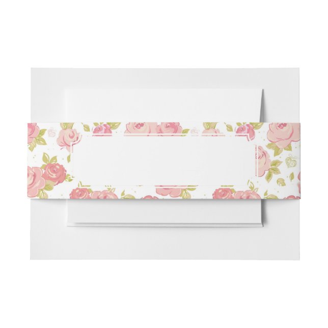 Elegance wallpaper pattern of pink roses 3 invitation belly band (Front Example)