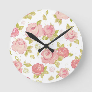 Elegance wallpaper pattern of pink roses 3 round clock