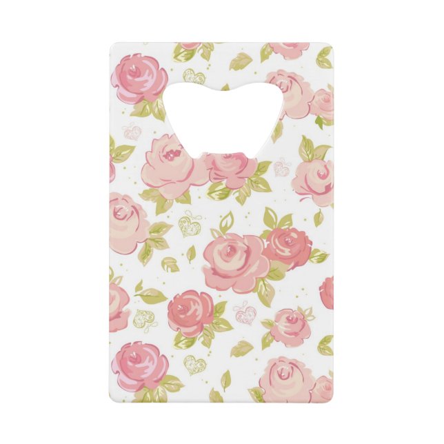 Elegance wallpaper pattern of pink roses 3 wallet bottle opener (Front)