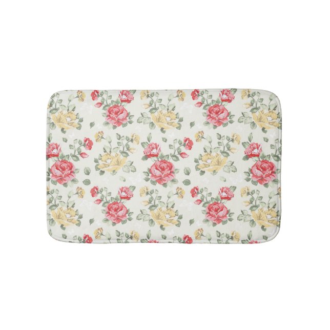 Elegance wallpaper pattern of pink roses bath mat (Front)