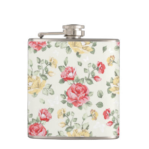 Elegance wallpaper pattern of pink roses hip flask
