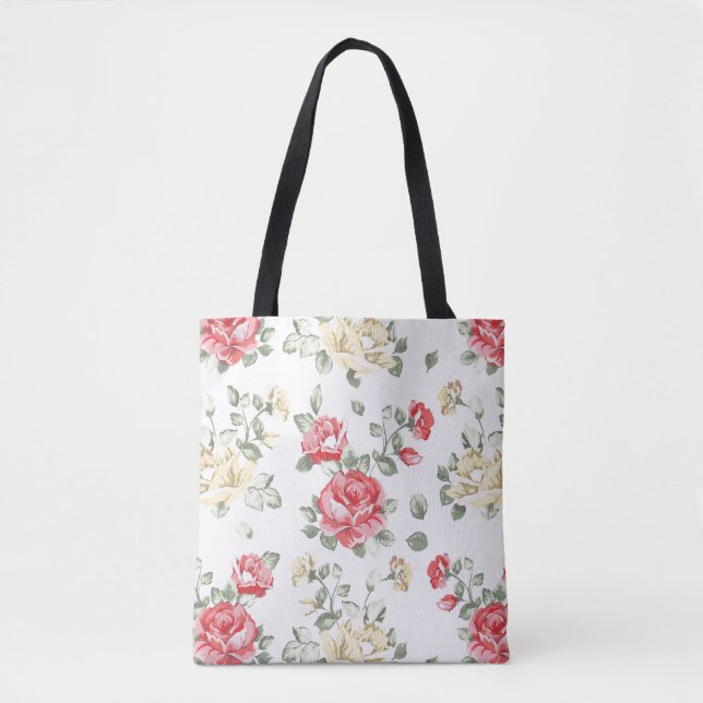 Elegance wallpaper pattern of pink roses tote bag (Front)