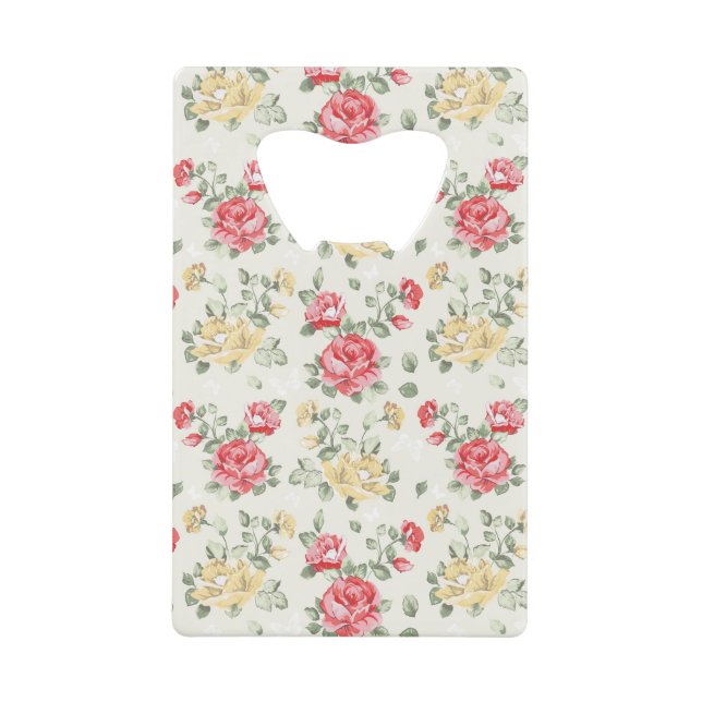 Elegance wallpaper pattern of pink roses wallet bottle opener (Front)