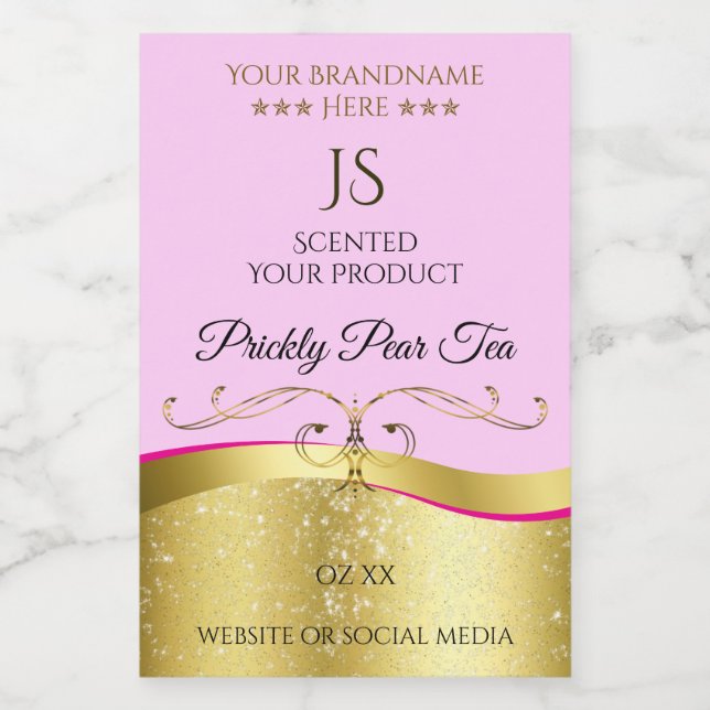 Elegance Wavy Gold Decor Light Pink Monogram Label (Single Label)