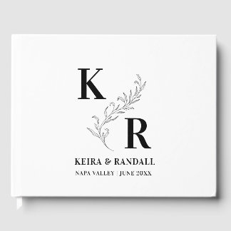 Elegance: Wedding Monogram Minimalist Black  White Guest Book