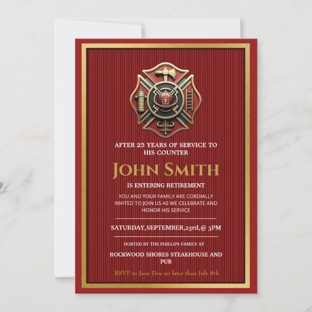 Eleganet Firefighter Retirement Party Invitations (Front)