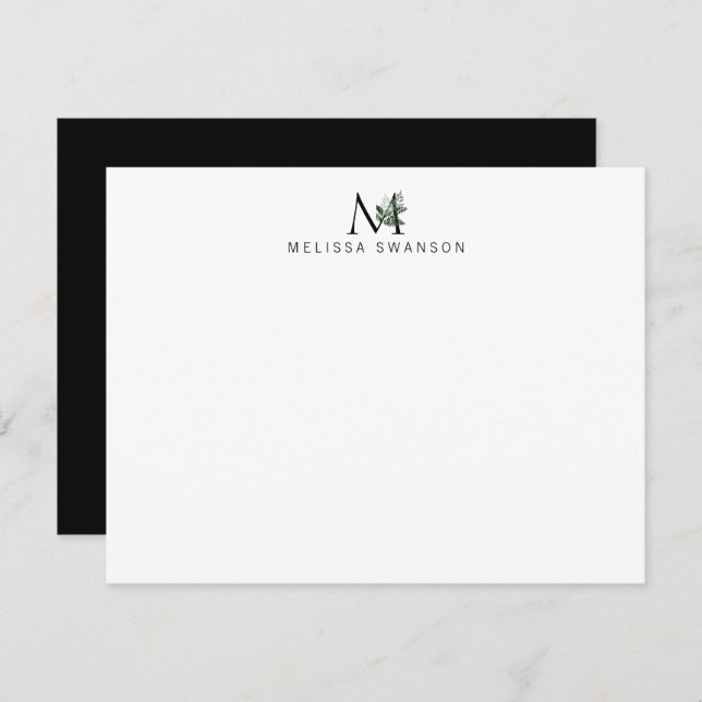 eleganr greenery monogram note card (Front/Back)