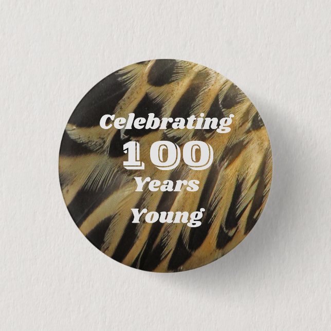Elegant 100 Birthday Feather Milestone Celebration 1 Inch Round Button (Front)