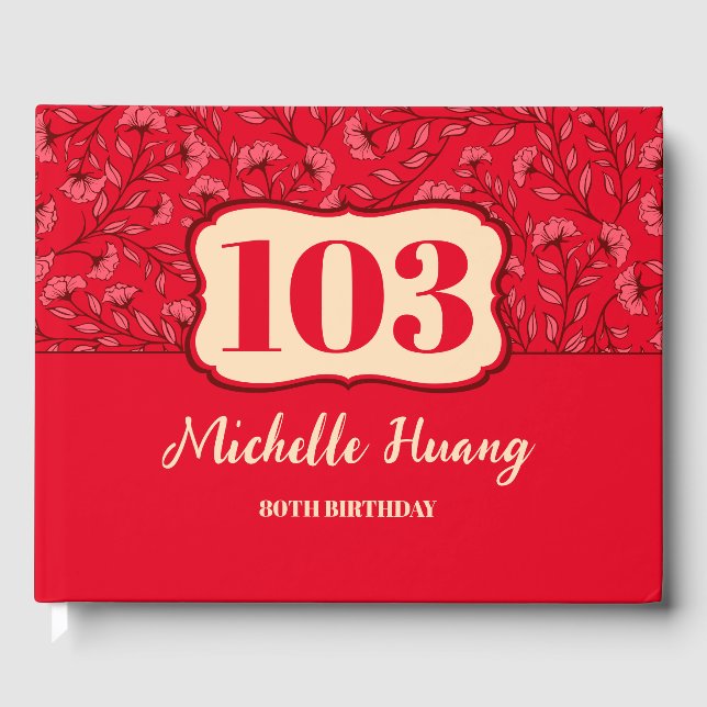Elegant 100th Birthday Guest Book (RED) (Front)