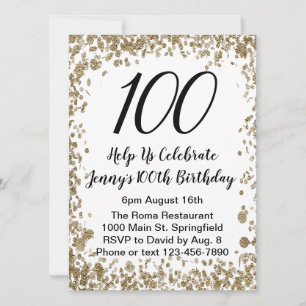 Elegant 100th Birthday Invitation For Her in Gold